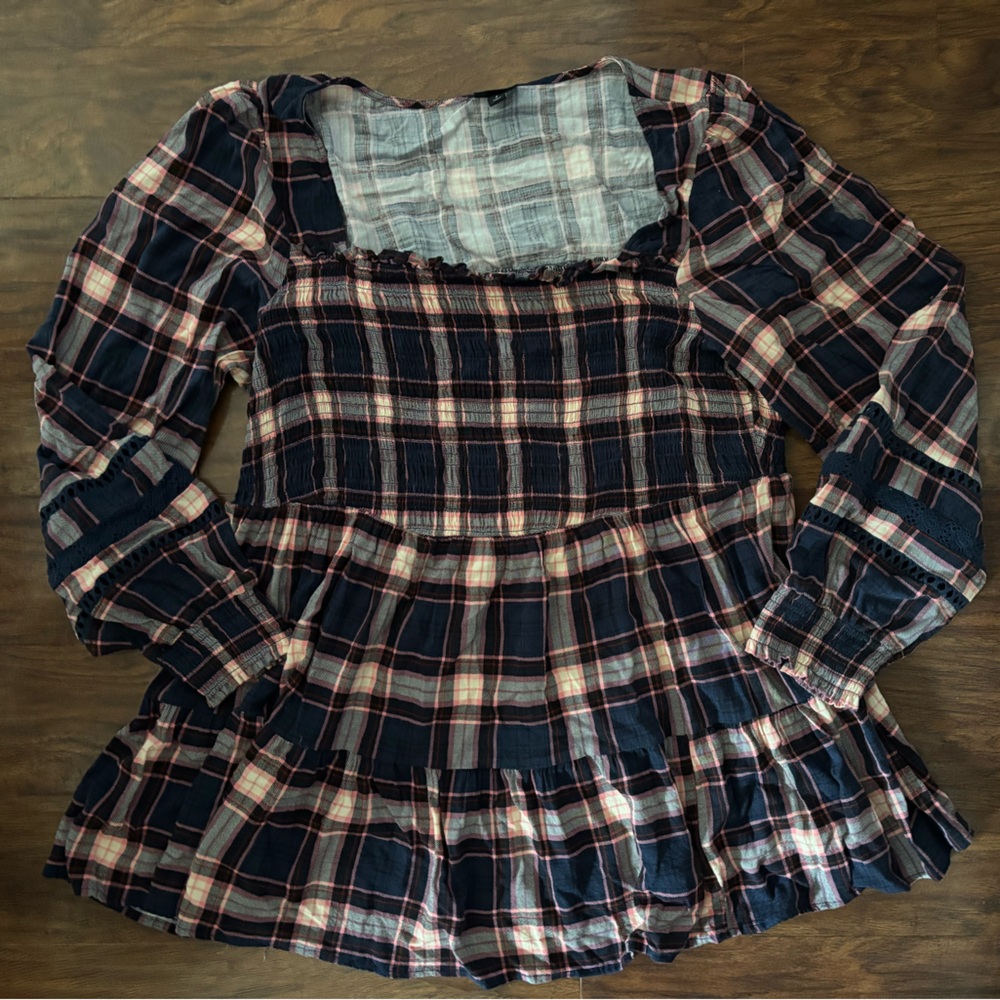 Torrid Pink and Blue Plaid Blouse